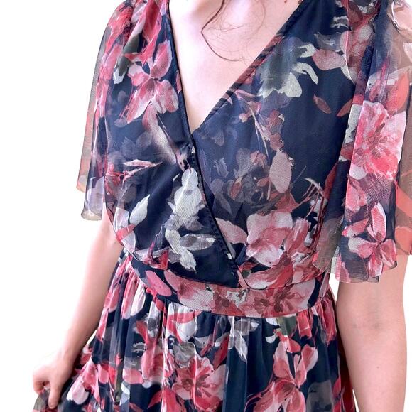 Y2K Cottage Romantic Floral Sheer Overlay Whimsygoth Fairy Dress Women Medium - Picture 2 of 11